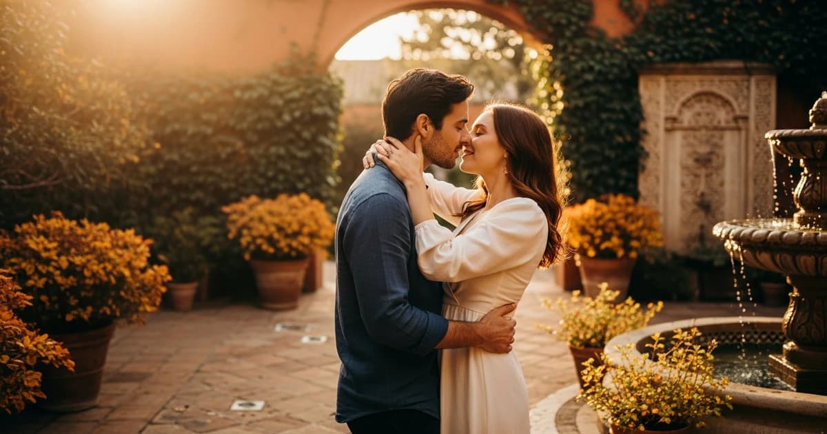 Couple celebrating their wedding in an Andalusian garden in spring, the best season to get married in Spain