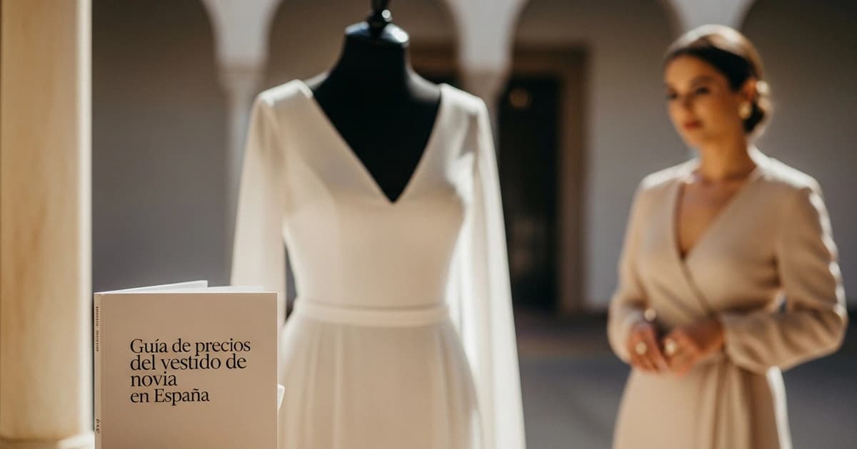 Vestido de novia en una boutique nupcial de España, con distintos rangos de precio visibles en las etiquetas