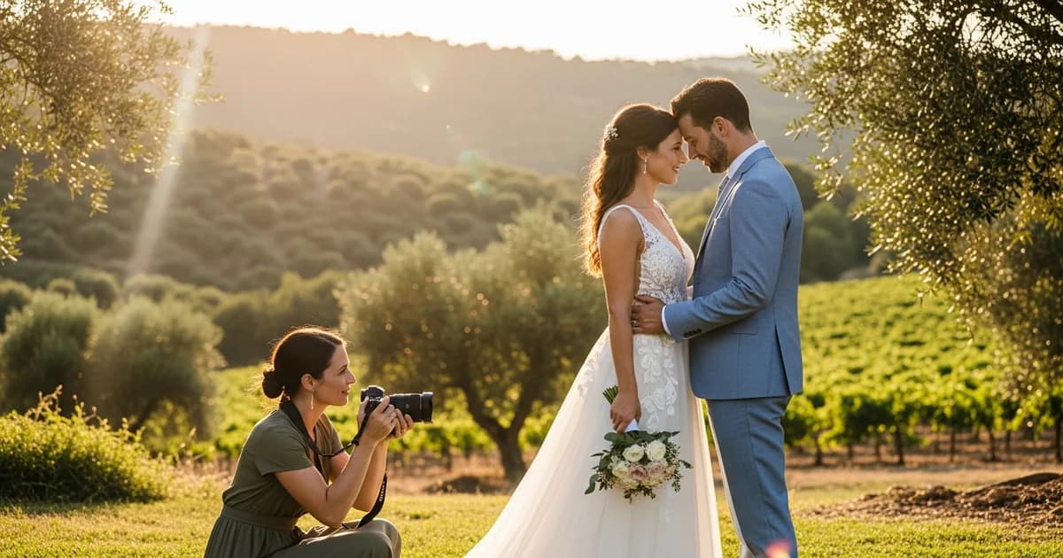 Fotógrafo de boda capturando un momento emotivo durante la ceremonia en una finca española