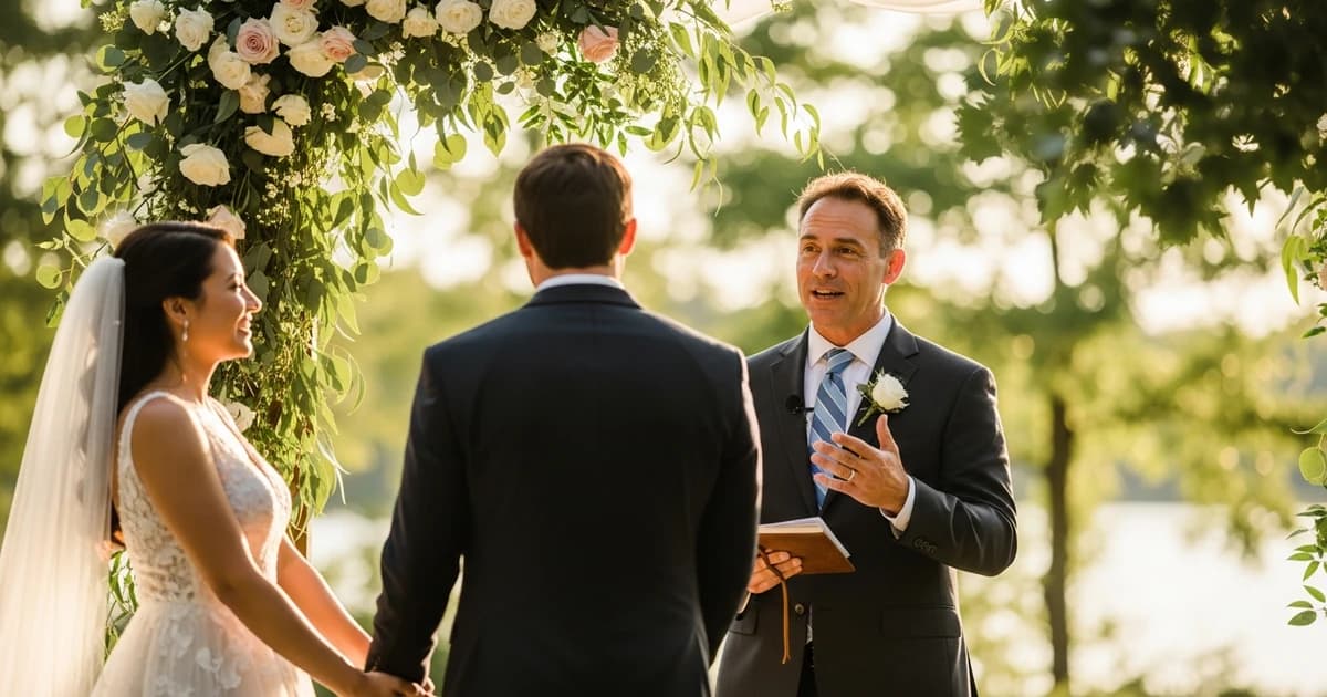 Maestro de ceremonias dirigiendo la recepción de una boda al aire libre