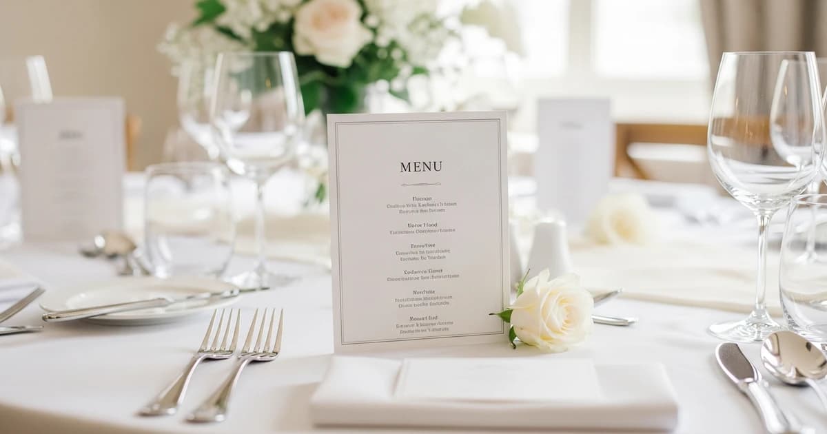 Wedding table set with a tasting menu and floral decoration, tips for the wedding menu