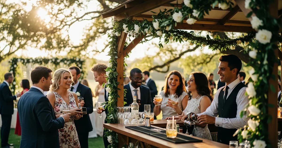 Wedding open bar with cocktails and a varied selection of drinks
