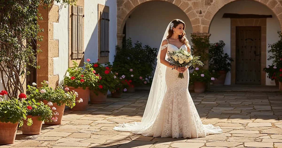 Bride in a mermaid-cut wedding dress at an outdoor ceremony