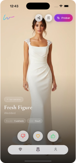 Recomendador y probador de vestidos de novia de Wedded