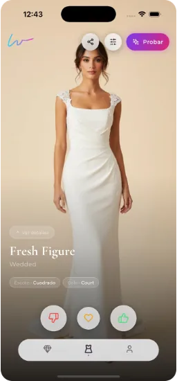 Pantalla del probador virtual de vestidos de novia de Wedded — resultado con foto de cuerpo entero